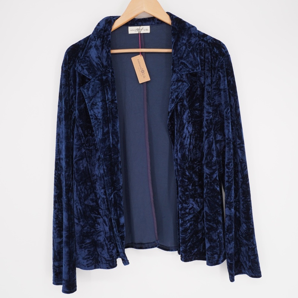 Natural Life Crushed Velvet Open Jacket Womens L/XL Navy Blue Boho Whimsigoth - Picture 11 of 12